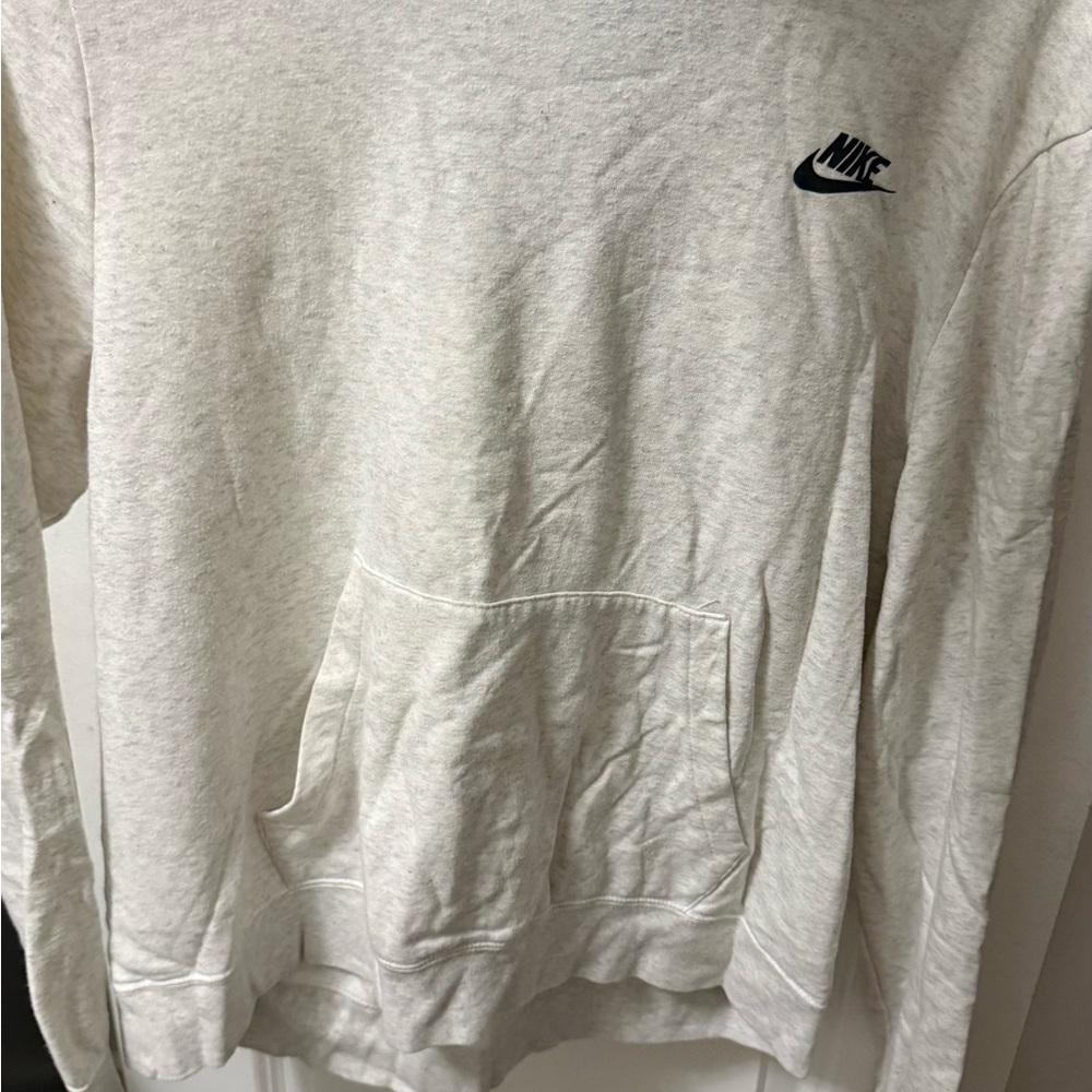 Nike Men's Light Cream Crewneck Sweatshirt with Black Logo